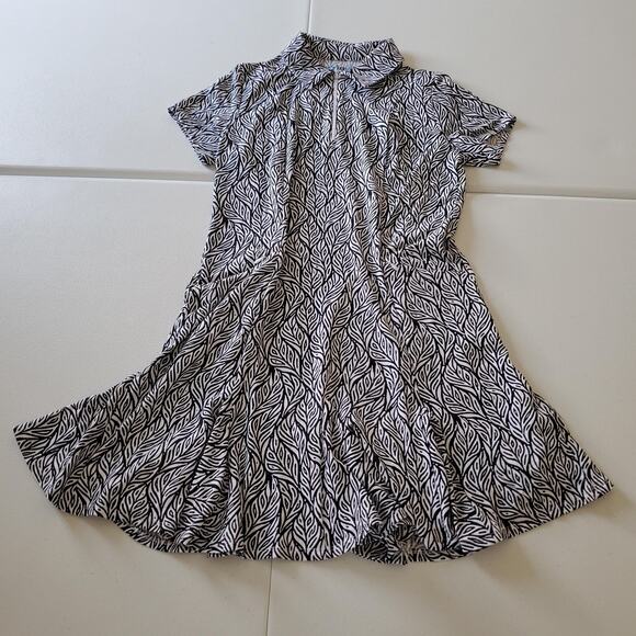 IBKUL Dress Womens Small Black White Leaf Print Short Sleeve Quick Dry UPF 50+ - Picture 1 of 6